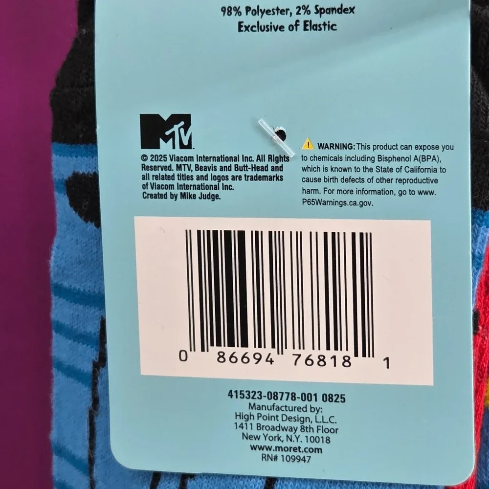 Nickelodeon MTV Crew Socks Mens 6-12 Beavis Butt-Head Ren Stimpy 90s Cartoon 2pk